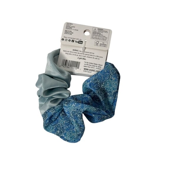 Scunci Blue Paisley Satin Hair Scrunchie Ponytail Holder - Picture 2 of 3